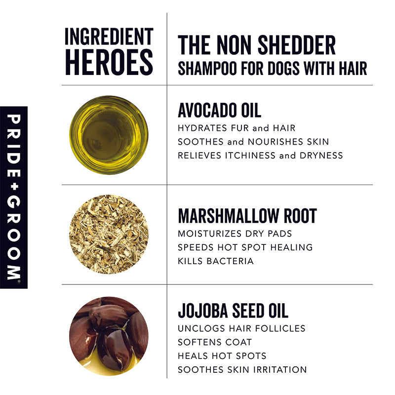 Pride + Groom THE NON SHEDDER Dog Shampoo — Hydrating, Detangling, Hypoallergenic Formula