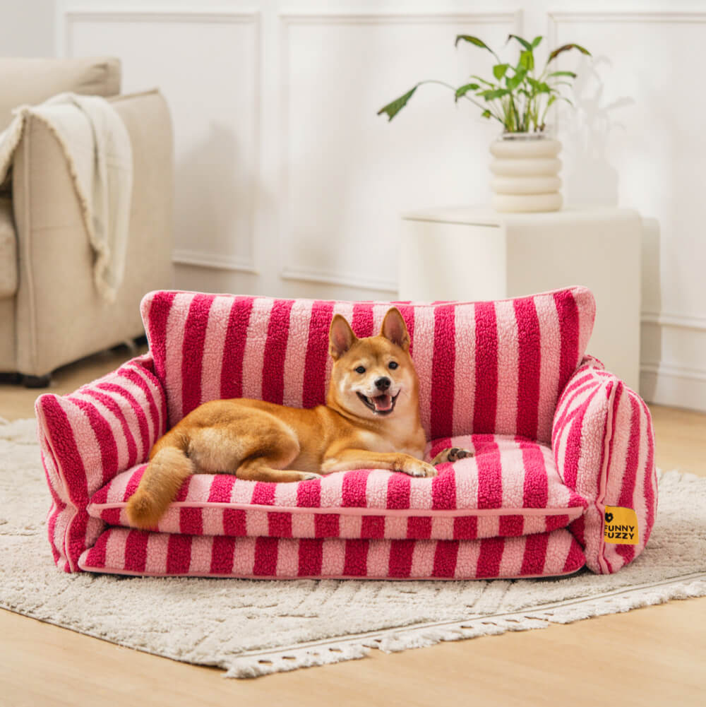 Trendy Striped Faux Lambswool Double Layer Dog & Cat Sofa Bed - Outdoor