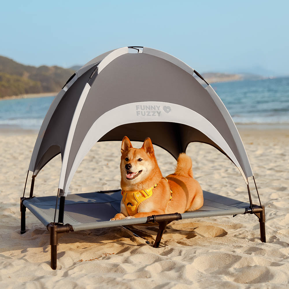 Multi-Functional Breathable Outdoor Cooling Elevated Dog Bed with Canopy Raised Dog Bed Dog Cot for Camp - PawAir