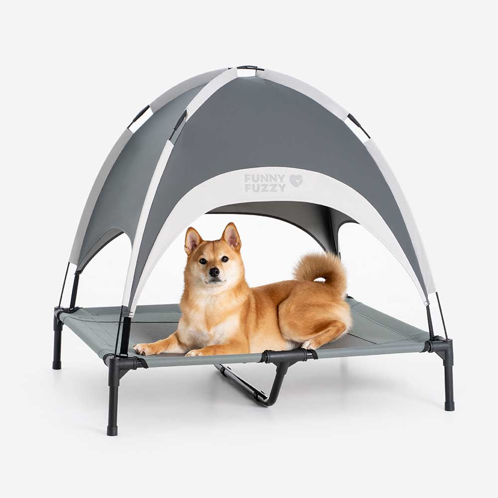 Multi-Functional Breathable Outdoor Cooling Elevated Dog Bed with Canopy Raised Dog Bed Dog Cot for Camp - PawAir