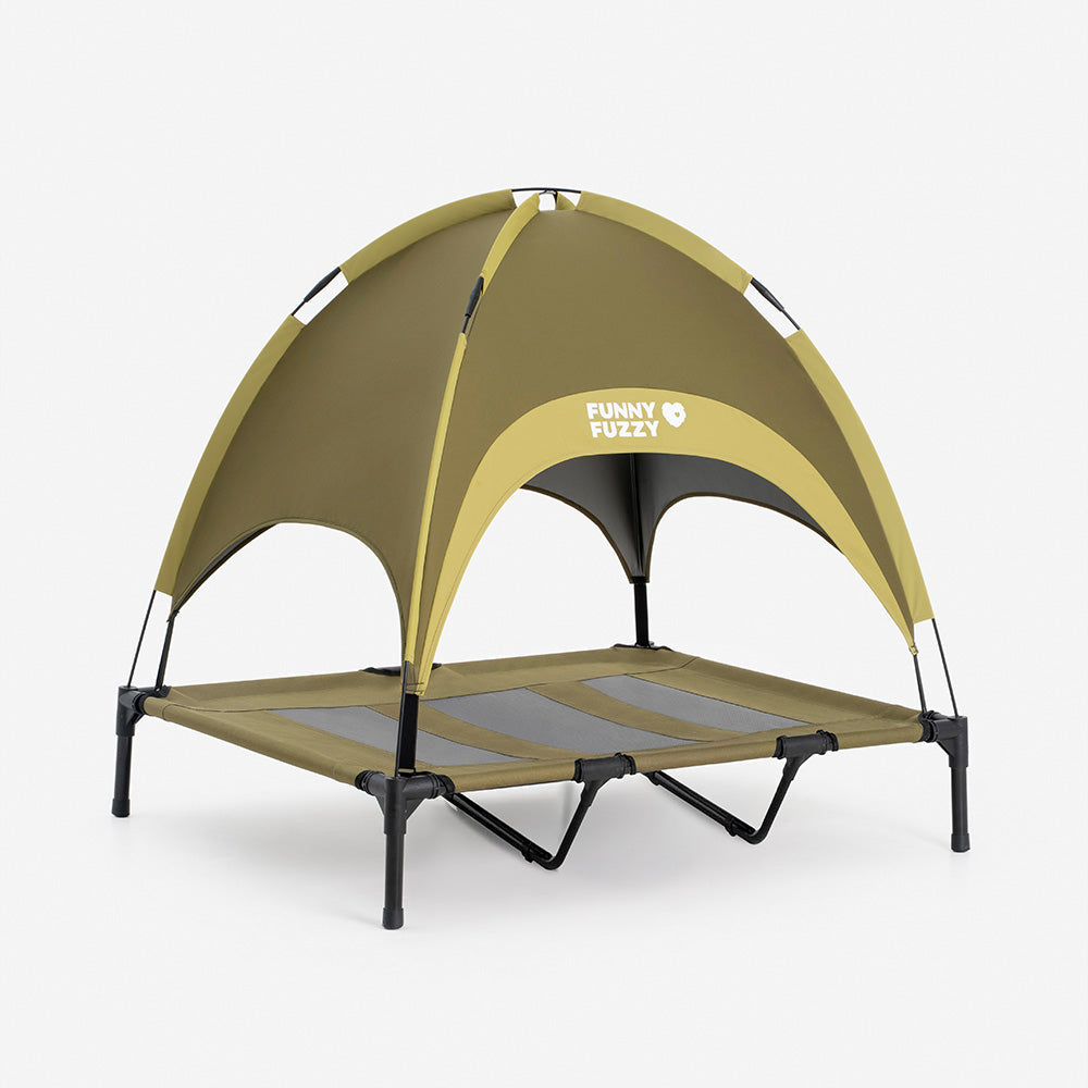 Multi-Functional Breathable Outdoor Cooling Elevated Dog Bed with Canopy Raised Dog Bed Dog Cot for Camp - PawAir